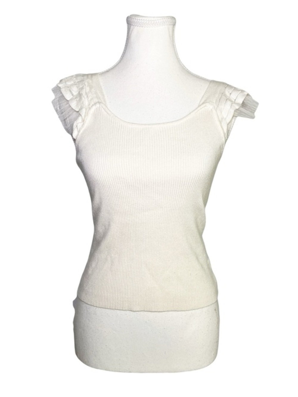 Miss Me Cream Ribbed Knit Ruffle Flutter Sleeve Top Size Large Y2K